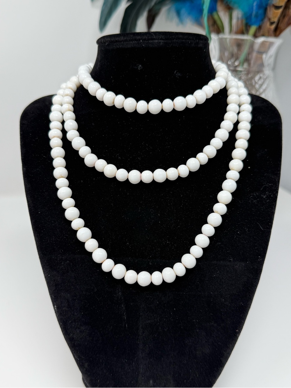 Vintage Milk Glass Long Infinity Necklace